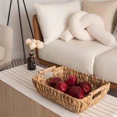 Natural Woven Water Hyacinth Storage Baskets with Handles Decorative Nordic-Style Organizer Trays for Snacks, Fruit & Tabletop Essentials