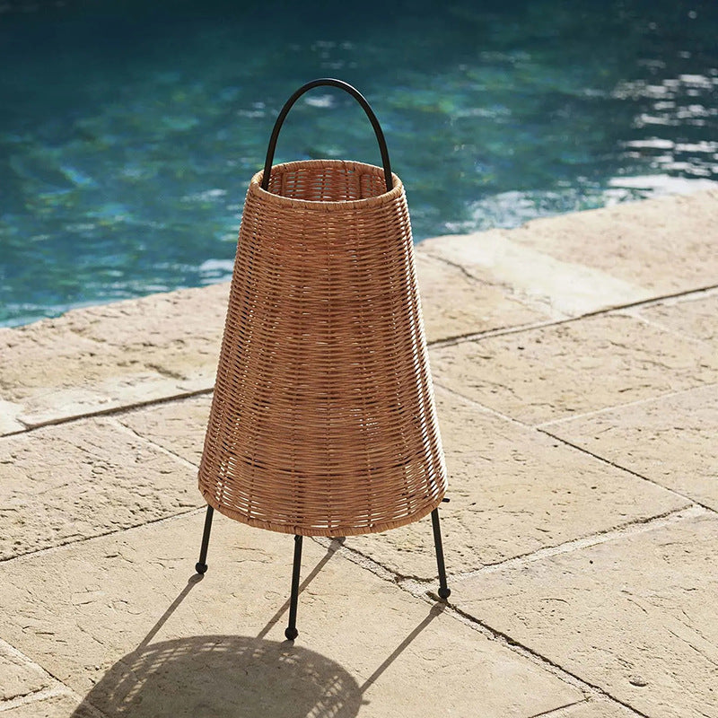 Handwoven Rattan Table Lamp Nordic Style Ambient Light for Living Room, Bedroom & Boutique Spaces | Natural Wicker Lantern with Handle