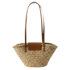 Natural Grass Shoulder Bag with Flap Woven Shell-Shape Straw Handbag, Beach Vacation Tote, Casual Summer Purse