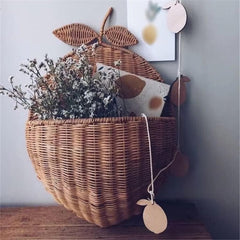 Pear Shaped Rattan Wall Basket Handwoven Hanging Storage Organizer