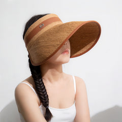 Raffia Wide Brim Sun Visor Hat for Women, Open Top Straw Beach Hat 5658cm