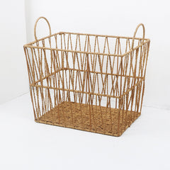 Handwoven Paper Rope Storage Basket with Handles Breathable Hollow Design Organizer for Towels, Clothes, Toys & Daily Essentials