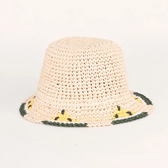 Kids Paper Straw Sun Hat 52cm | Wide Brim Summer Beach Bucket Hat with Watermelon Detail