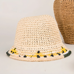 Kids Paper Straw Sun Hat 52cm | Wide Brim Summer Beach Bucket Hat with Watermelon Detail