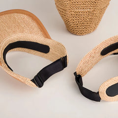 Kids Raffia Straw Visor Hat Adjustable Wide Brim Sun Hat Breathable Summer Beach