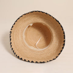 Raffia Straw Wide Brim Sun Hat for Women Black Trim Beach Holiday Bucket Hat, 5860 cm