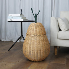 Handwoven Bamboo Apple-Shaped Storage Basket with Lid Decorative Laundry, Toy & Miscellaneous Organizer