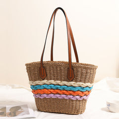 Boho Rainbow Stripe Woven Shoulder Bag, Medium Hobo Beach & Everyday Tote