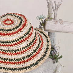 Kids Paper Straw Bunny Sun Hat Wide Brim Summer Beach Hat, Breathable Sun Protection for Children