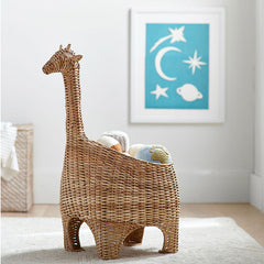 Handwoven Rattan Animal Storage Basket with Lid Cartoon Toy Organizer & Decorative Basket for Kids Room