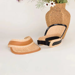 Kids Raffia Straw Visor Hat Adjustable Wide Brim Sun Hat Breathable Summer Beach