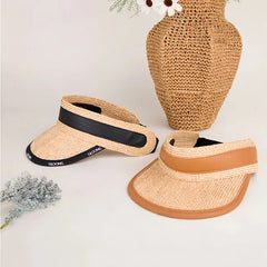 Kids Raffia Straw Visor Hat Adjustable Wide Brim Sun Hat Breathable Summer Beach