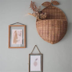 Pear Shaped Rattan Wall Basket Handwoven Hanging Storage Organizer