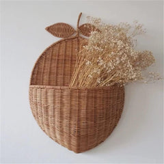 Pear Shaped Rattan Wall Basket Handwoven Hanging Storage Organizer