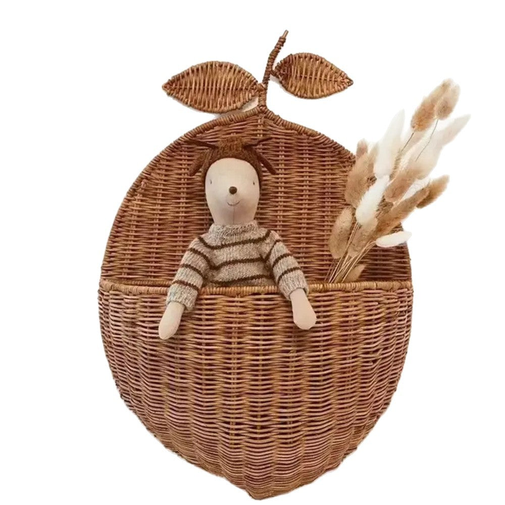 Pear Shaped Rattan Wall Basket Handwoven Hanging Storage Organizer