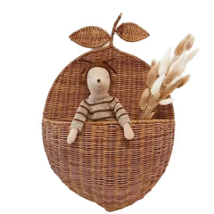 Pear Shaped Rattan Wall Basket Handwoven Hanging Storage Organizer