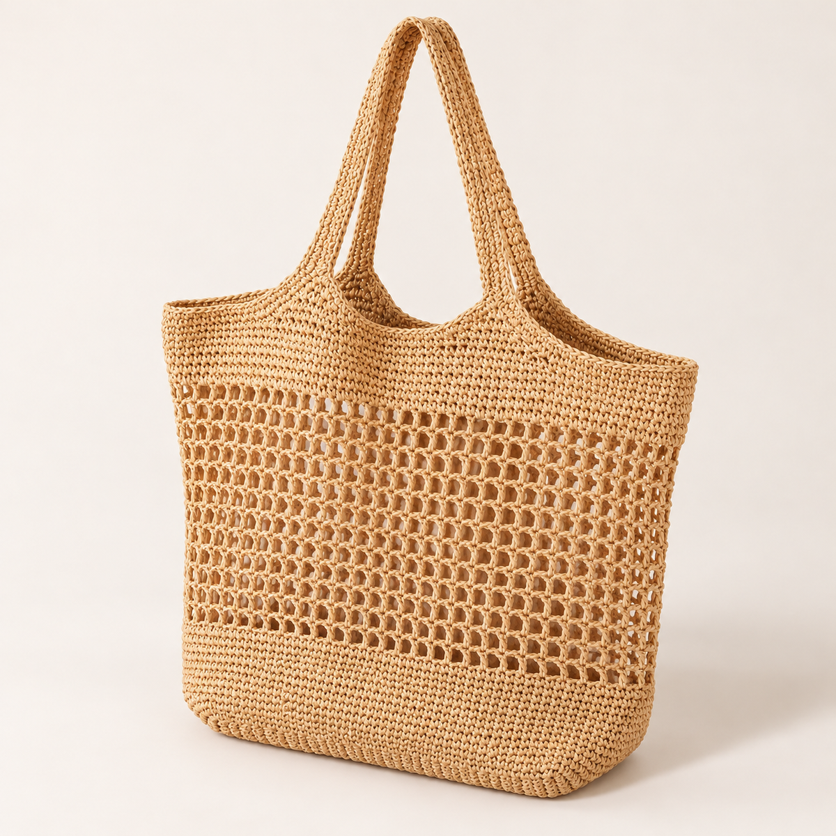 Open Weave Tote, angled view showing a rectangular open mesh body