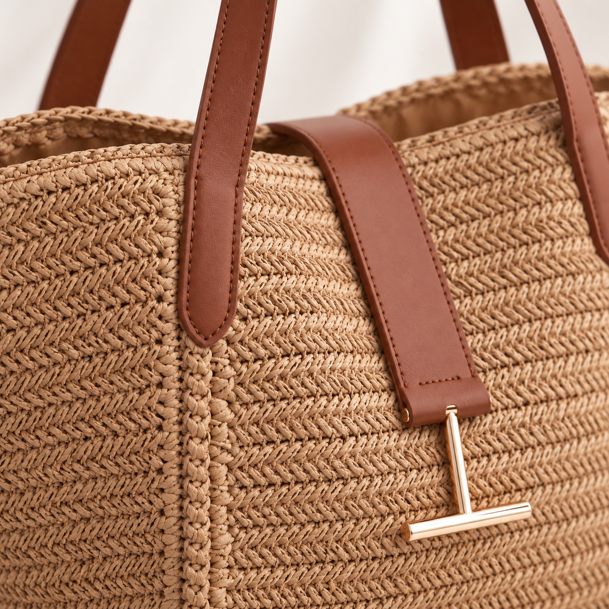 Bar Detail Woven Basket Tote, close-up of the woven texture and visible construction