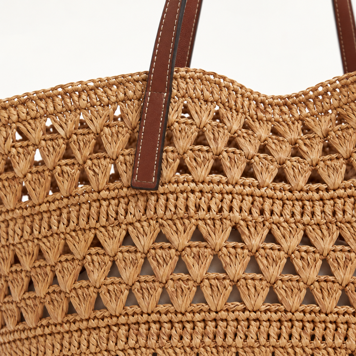 Fan Stitch Paper Woven Tote, close-up of the paper weave and visible construction