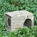 Natural Grass Rabbit Hideout | Handwoven Foldable Bunny House for Small Pets