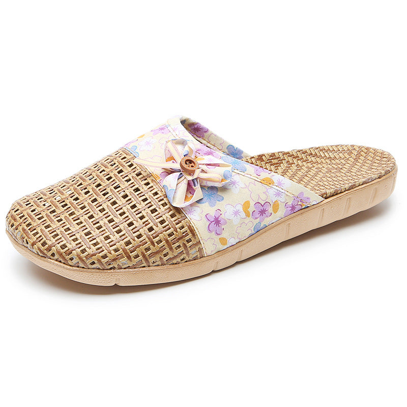 Handwoven Rush Grass Indoor Slippers with EVA Sole  Breathable Summer House Slides (Unisex) Secondary image
