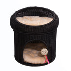 Breathable Woven Double-Layer Cat House with Cushion  All-Season Semi-Enclosed PP Rattan Pet Bed