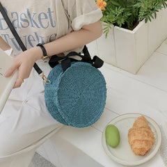 Korean Style Round Woven Paper Straw Crossbody Bag  Small Handheld Beach Vacation Purse