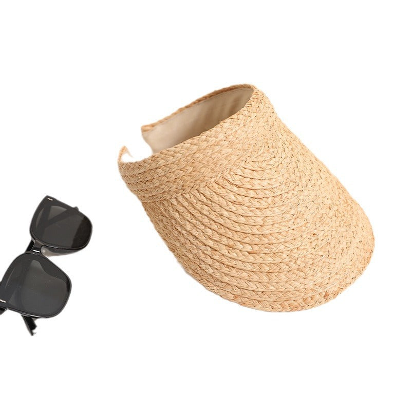Raffia Open-Top Sun Visor Hat for Women, Wide Brim Straw Beach Vacation Hat