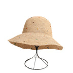Raffia Straw Wide Brim Sun Hat  Color Dot Foldable Beach Hat for Women, Summer Vacation UPF Shade