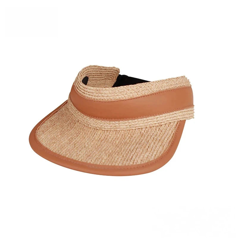 Kids Raffia Straw Visor Hat Adjustable Wide Brim Sun Hat Breathable Summer Beach