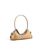 Leather & Straw Shoulder Bag  Soft Cowhide and Woven Underarm Crossbody, Medium Zipper Beach & City Tote
