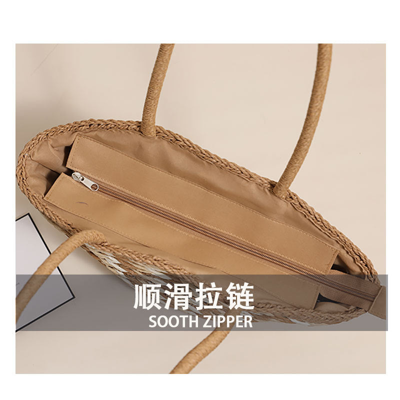 Forest Style Woven Straw Shoulder Bag  Large Capacity Beach Vacation Tote