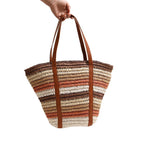 Fashionable Rainbow Stripe Woven Shoulder Bag  Large Capacity Handwoven Tote for Beach, Vacation & Everyday Use