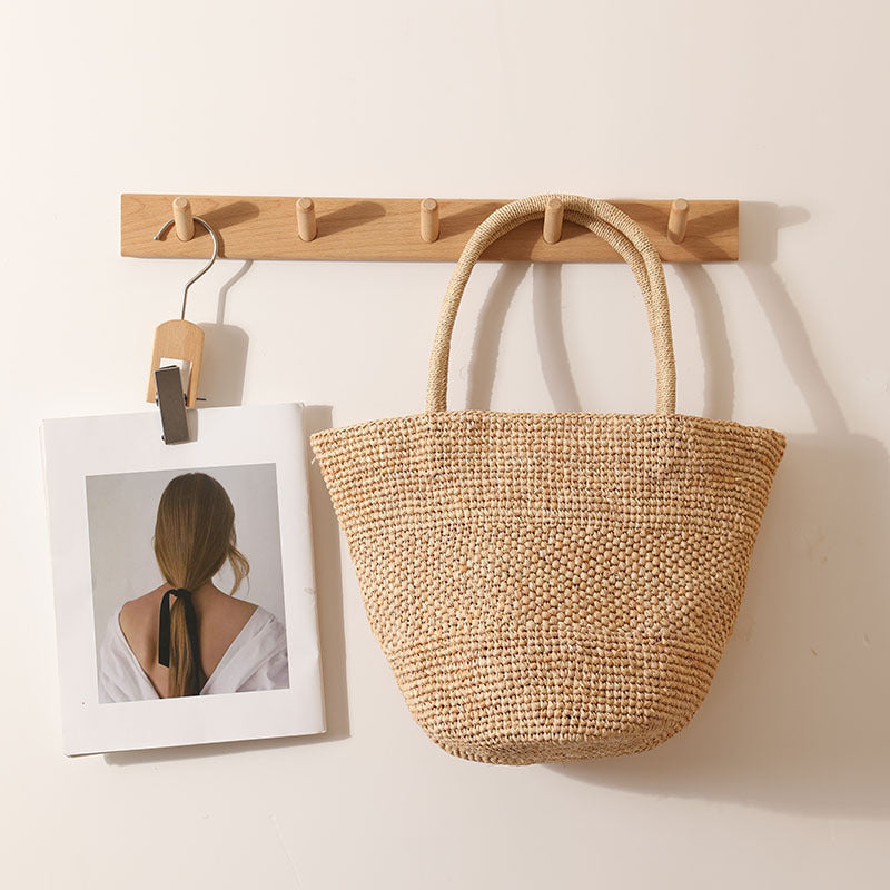 Premium Raffia Handheld Woven Bag  Large Capacity Bucket Tote for Summer Beach, Vacation & Everyday Use