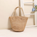 Premium Raffia Handheld Woven Bag  Large Capacity Bucket Tote for Summer Beach, Vacation & Everyday Use