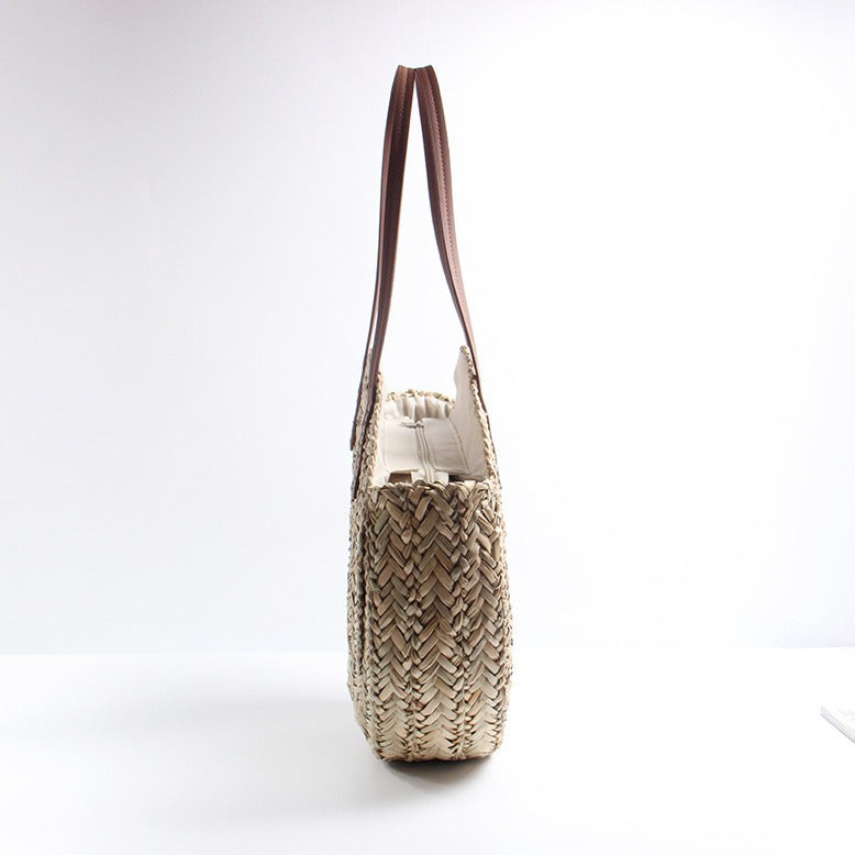 New aquatic plant round straw bag vacation beach bag single shoulder large capacity woven bag women's fashion simple rattan bag