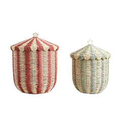 Circus Stripe Woven Laundry Basket with Lid – Paper Rope Toy & Clothes Storage Bin for Nursery, Kids’ Room & Laundry, 2 Sizes