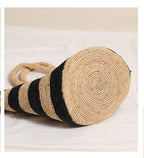 Raffia Large-Capacity Woven Tote Bag  Handcrafted Striped Open-Top Straw Handbag for Daily Use & Travel