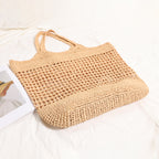 French-Style Hollow Woven Tote  Large-Capacity Straw Shoulder Bag with Open-Top Design for Daily Use & Beach Outfits