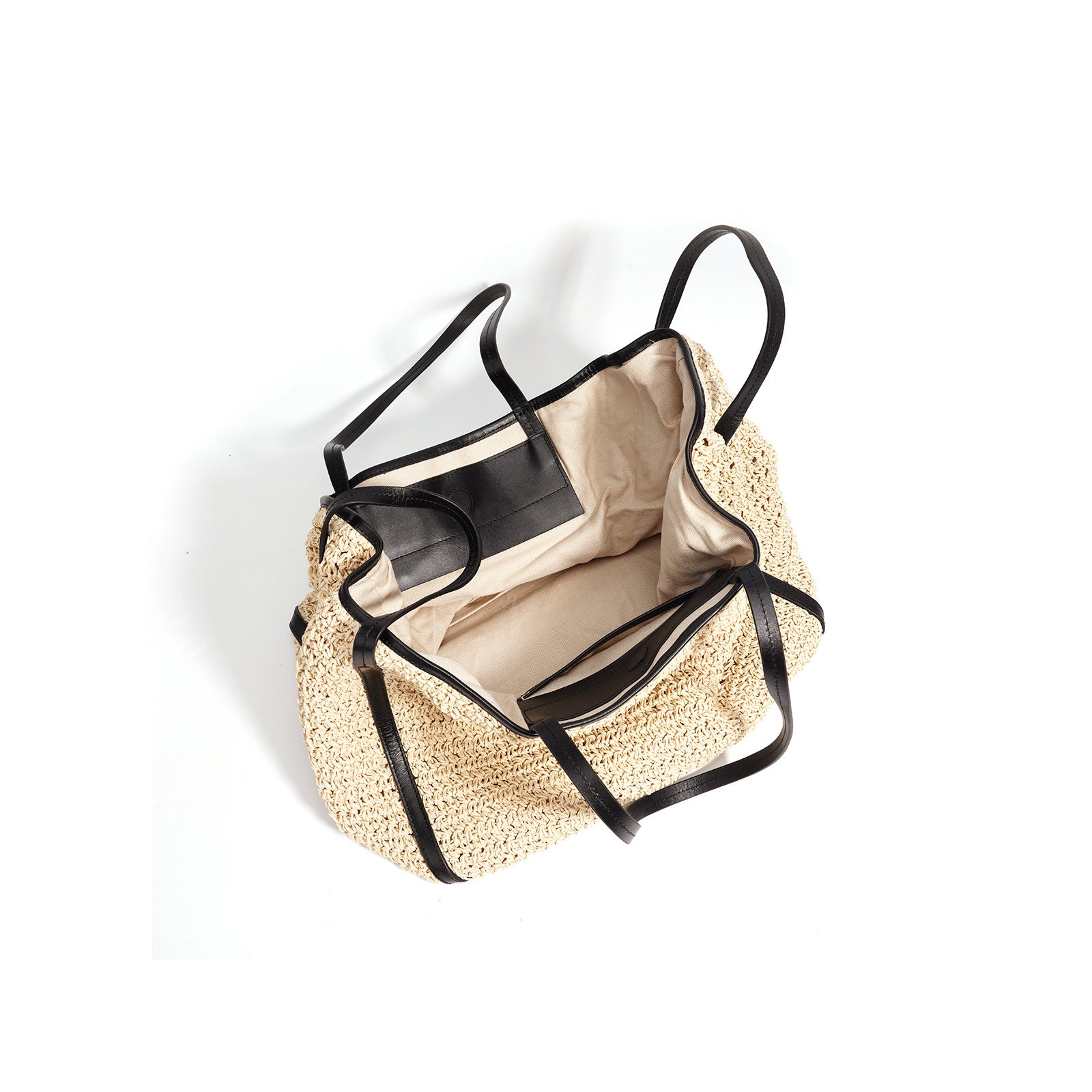 Leather Raffia Straw Tote Bag  Large Woven Shoulder & Crossbody Handbag with Lock Closure, Classic Everyday Work Bag