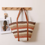 Fashionable Rainbow Stripe Woven Shoulder Bag  Large Capacity Handwoven Tote for Beach, Vacation & Everyday Use