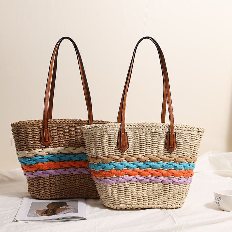 Boho Rainbow Stripe Woven Shoulder Bag, Medium Hobo Beach & Everyday Tote Main image