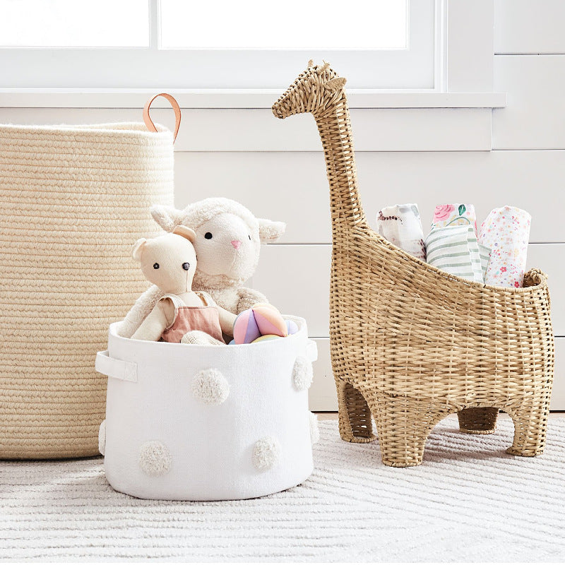 Handwoven Rattan Animal Storage Basket with Lid  Cartoon Toy Organizer & Decorative Basket for Kids Room