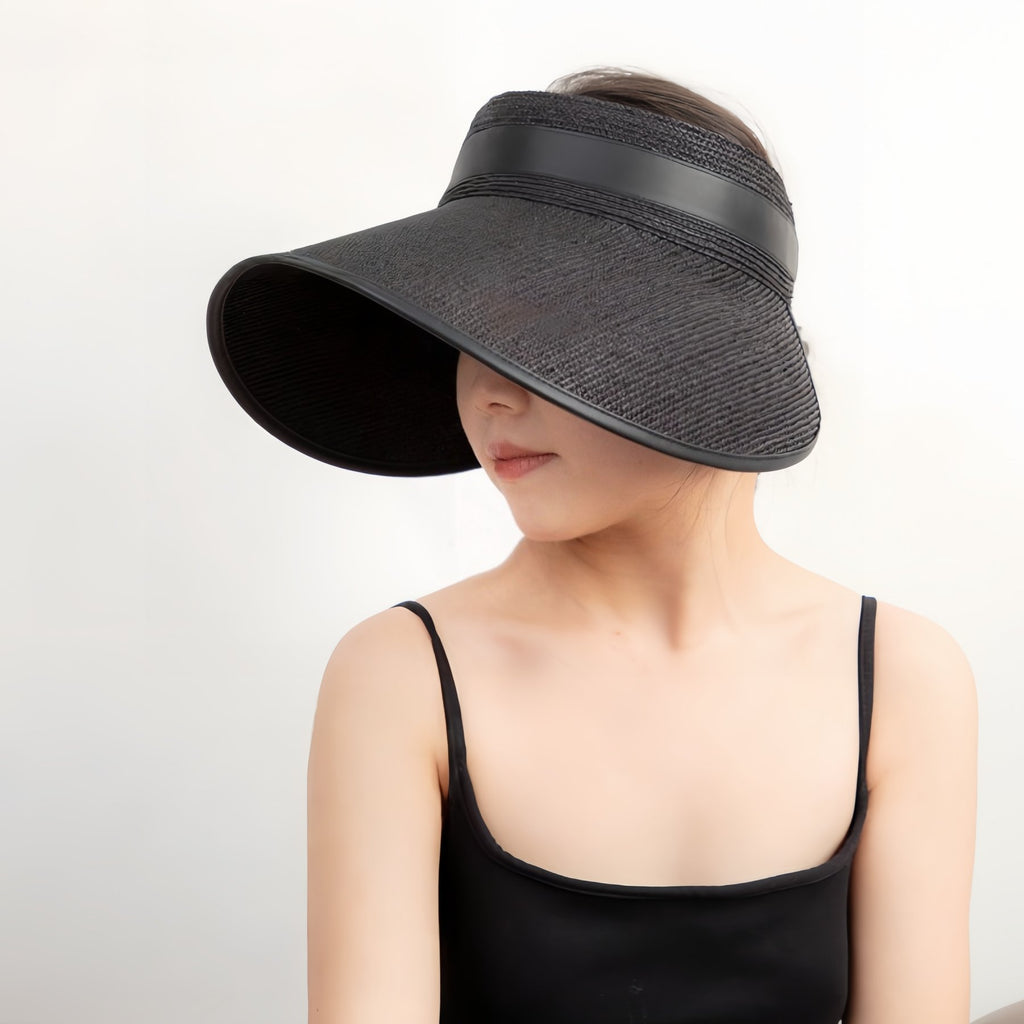 Raffia Wide Brim Sun Visor Hat for Women, Open Top Straw Beach Hat 5658cm
