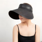 Raffia Wide Brim Sun Visor Hat for Women, Open Top Straw Beach Hat 5658cm
