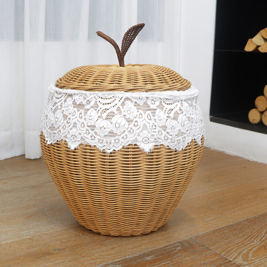 Handwoven Bamboo Apple-Shaped Storage Basket with Lid  Decorative Laundry, Toy & Miscellaneous Organizer