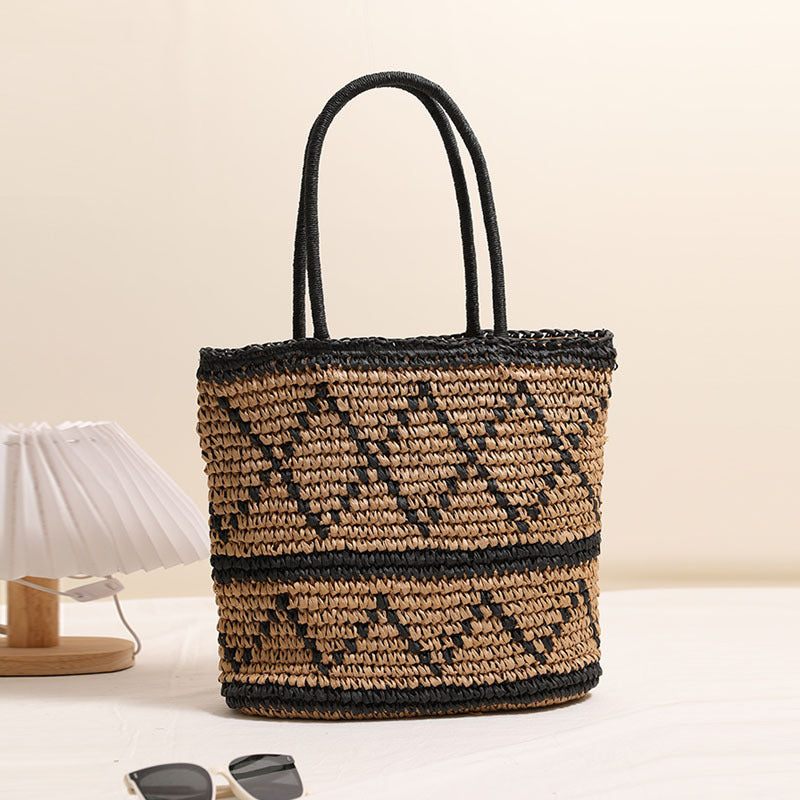 Factory direct sales retro rhombic one-shoulder straw bag, new straw bag woven bag, vacation style beach bag, fashion women's bag Secondary image