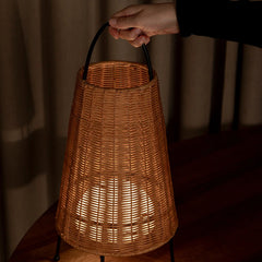 Handwoven Rattan Table Lamp  Nordic Style Ambient Light for Living Room, Bedroom & Boutique Spaces | Natural Wicker Lantern with Handle