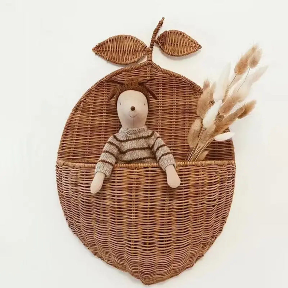 Pear Shaped Rattan Wall Basket  Handwoven Hanging Storage Organizer