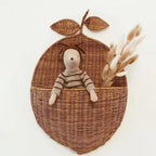 Pear Shaped Rattan Wall Basket  Handwoven Hanging Storage Organizer